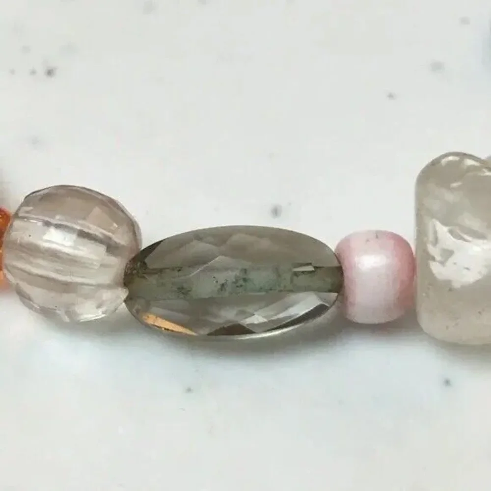 Handmade Bracelet Beaded Glass Quartz Crystals Plastic Mixed Beads White Peach